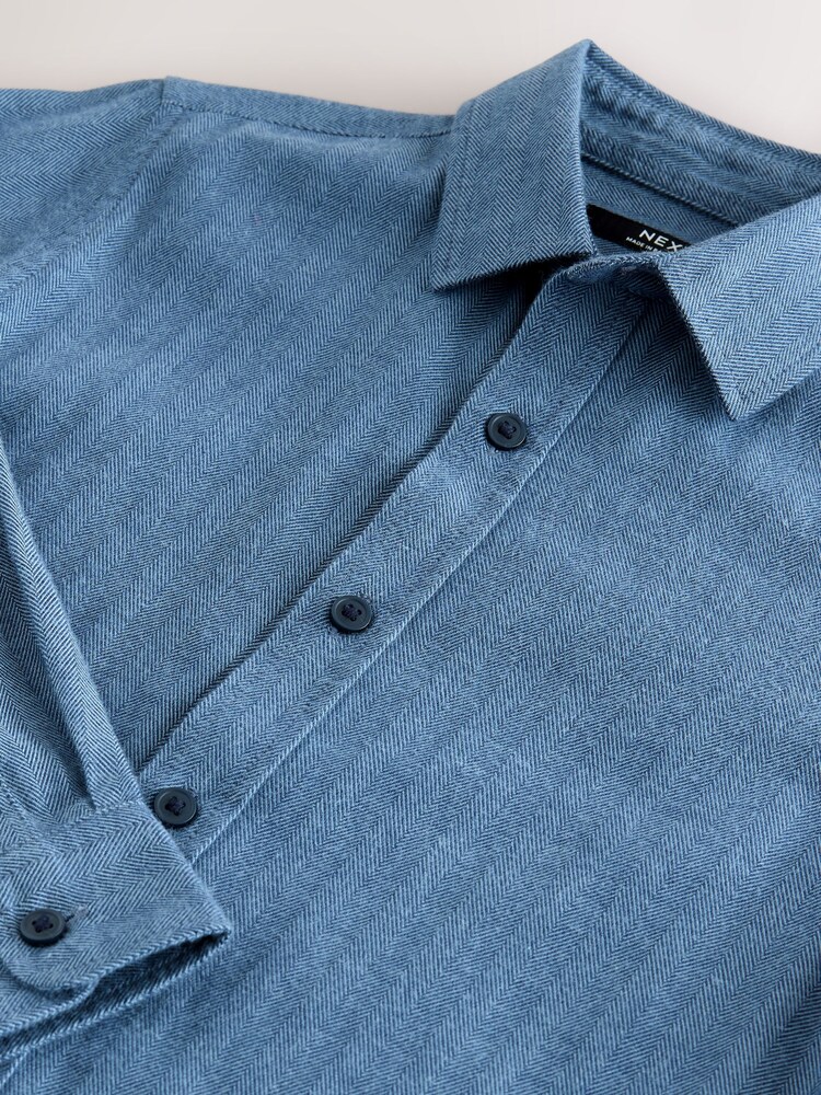 Blue Long Sleeve Herringbone Shirt (3-16yrs) - Image 9 of 9