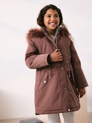 Mocha Brown Waterproof Faux Trim Padded Parka (3-16yrs) - Image 1 of 12