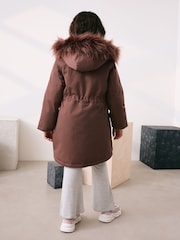 Mocha Brown Waterproof Faux Trim Padded Parka (3-16yrs) - Image 2 of 12