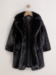 Black Faux Fur Longer Length Coat (3-16yrs) - Image 2 of 7