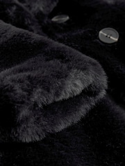 Black Faux Fur Longer Length Coat (3-16yrs) - Image 6 of 7