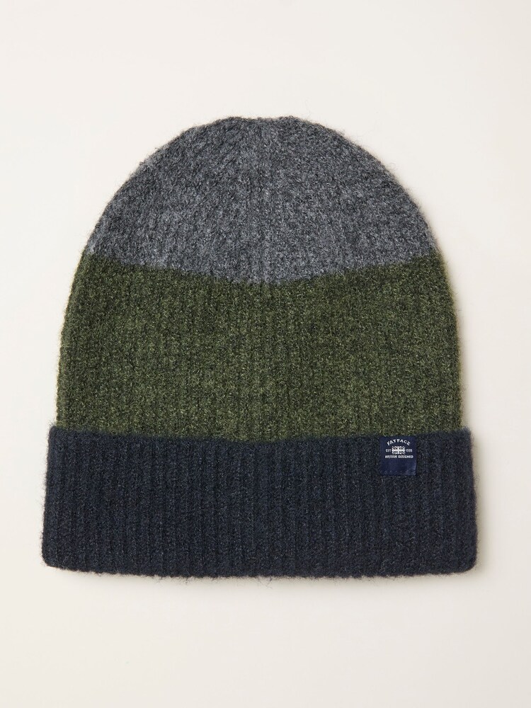 FatFace Khaki Green Leo Colourblock Beanie - Image 1 of 2 FatFace Khaki Green Leo Colourblock Beanie - Image 1 of 2