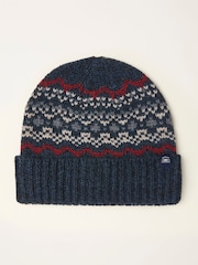 FatFace Navy Fairisle Beanie - Image 1 of 2