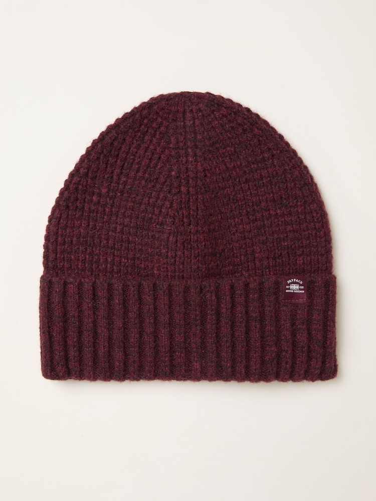 FatFace Burgundy Red Waffle Beanie - Image 1 of 2 FatFace Burgundy Red Waffle Beanie - Image 1 of 2
