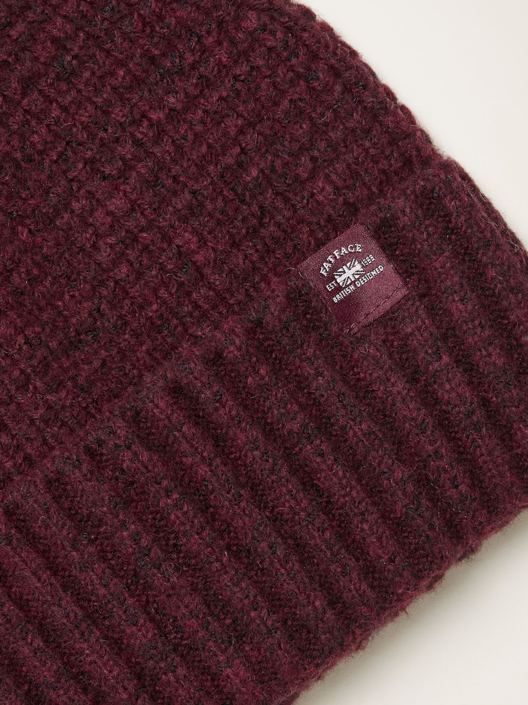 FatFace Burgundy Red Waffle Beanie - Image 2 of 2 FatFace Burgundy Red Waffle Beanie - Image 2 of 2