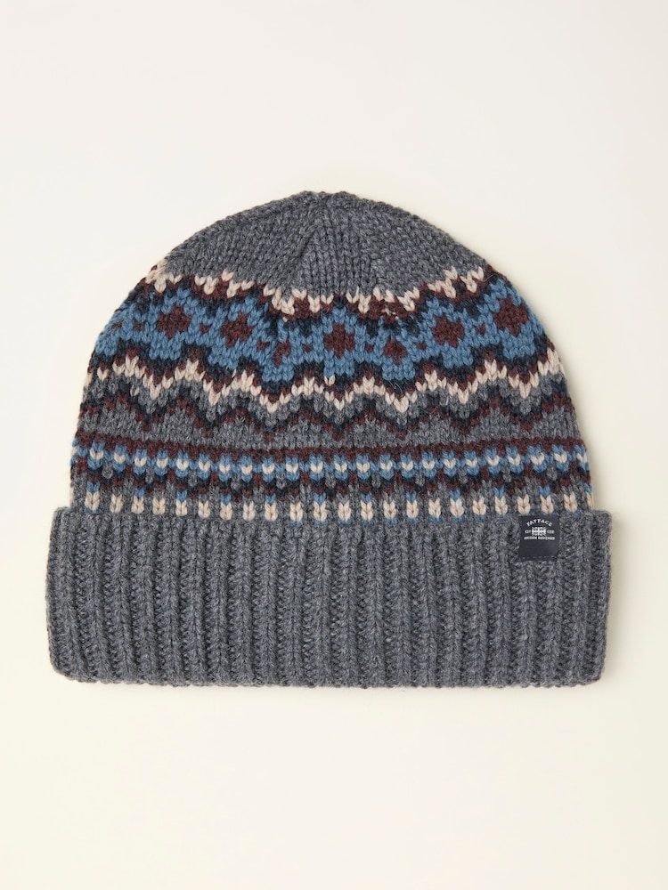 FatFace Grey Fairisle Beanie - Image 1 of 2