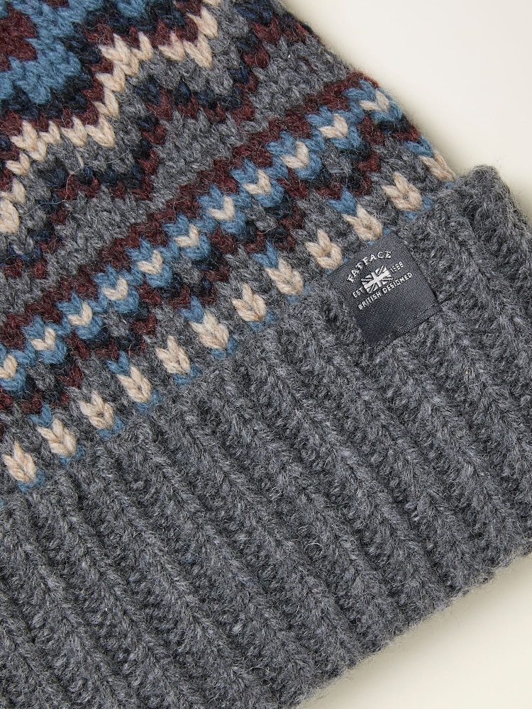 FatFace Grey Fairisle Beanie - Image 2 of 2