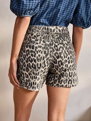 Leopard Print 100% Cotton Denim Shorts - Image 4 of 8