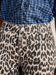 Leopard Print 100% Cotton Denim Shorts - Image 5 of 8