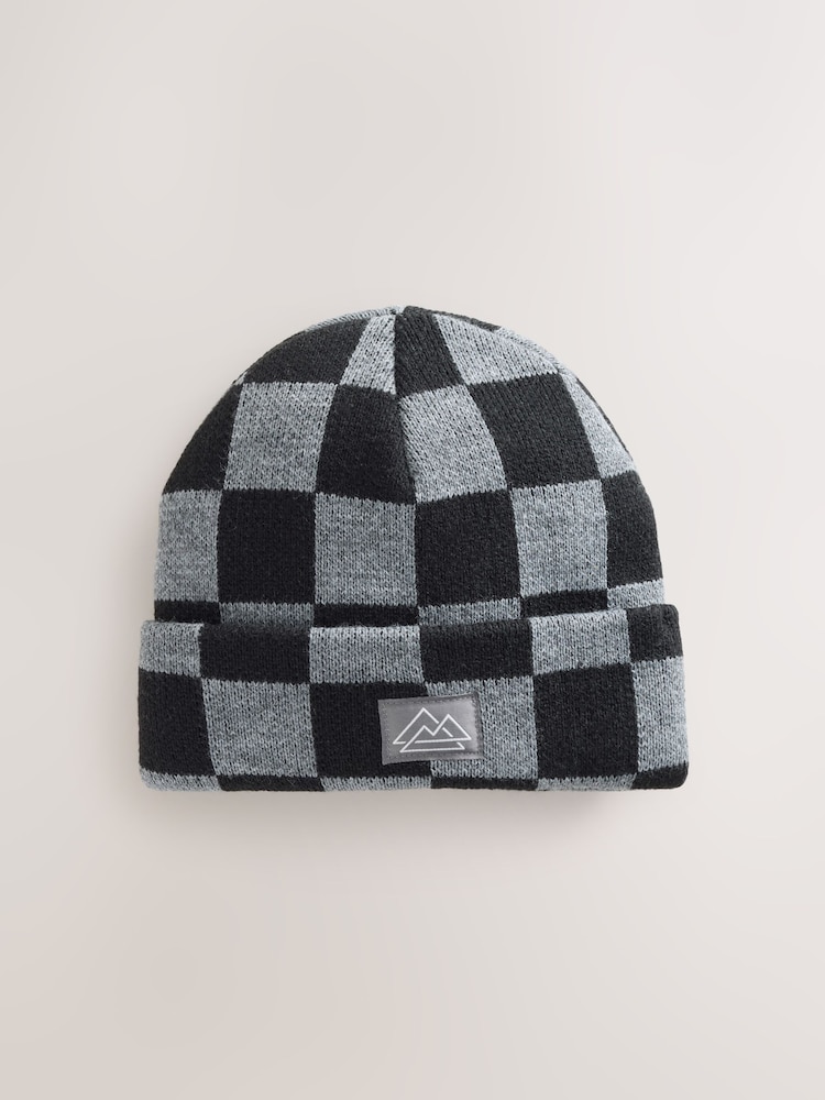 Black/Grey Check Beanie Hat (1-16yrs) - Image 1 of 3