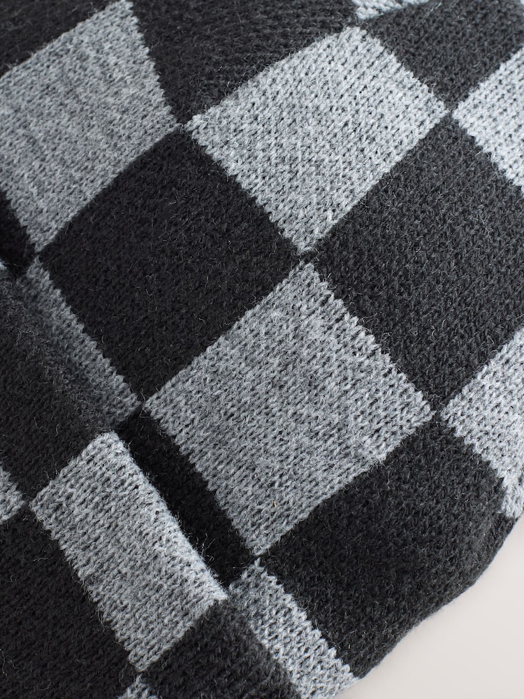 Black/Grey Check Beanie Hat (1-16yrs) - Image 3 of 3