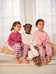 Pink/Creme kariert - Pyjama mit gewebten Hosen im 3er-Pack (9M.–10J.) - Bild 2 von 4