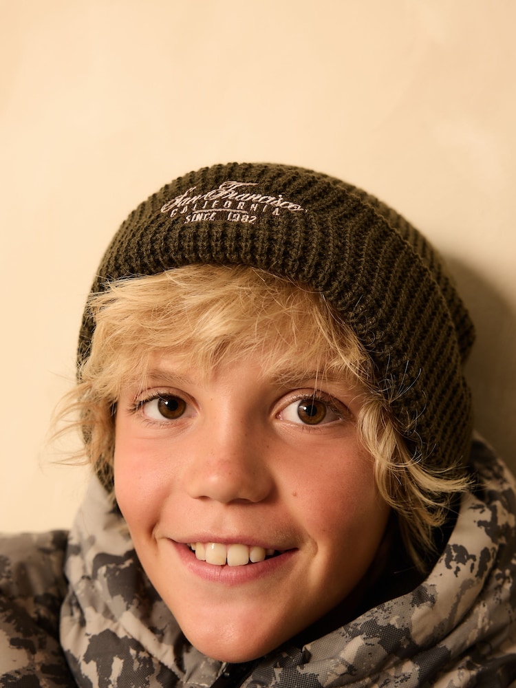 Khaki Green Waffle Beanie Hat (1-16yrs) - Image 2 of 5