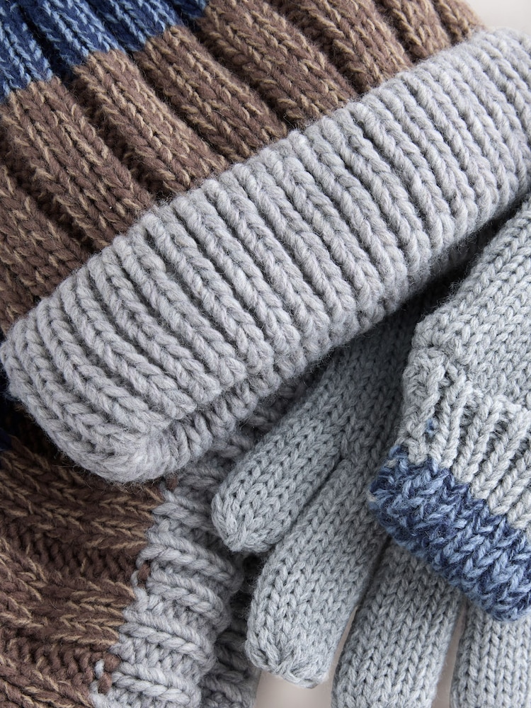 Navy Blue/Neutral Hat Gloves & Snood 3 Piece Set (3-16yrs) - Image 2 of 4 Navy Blue/Neutral Hat Gloves & Snood 3 Piece Set (3-16yrs) - Image 2 of 4