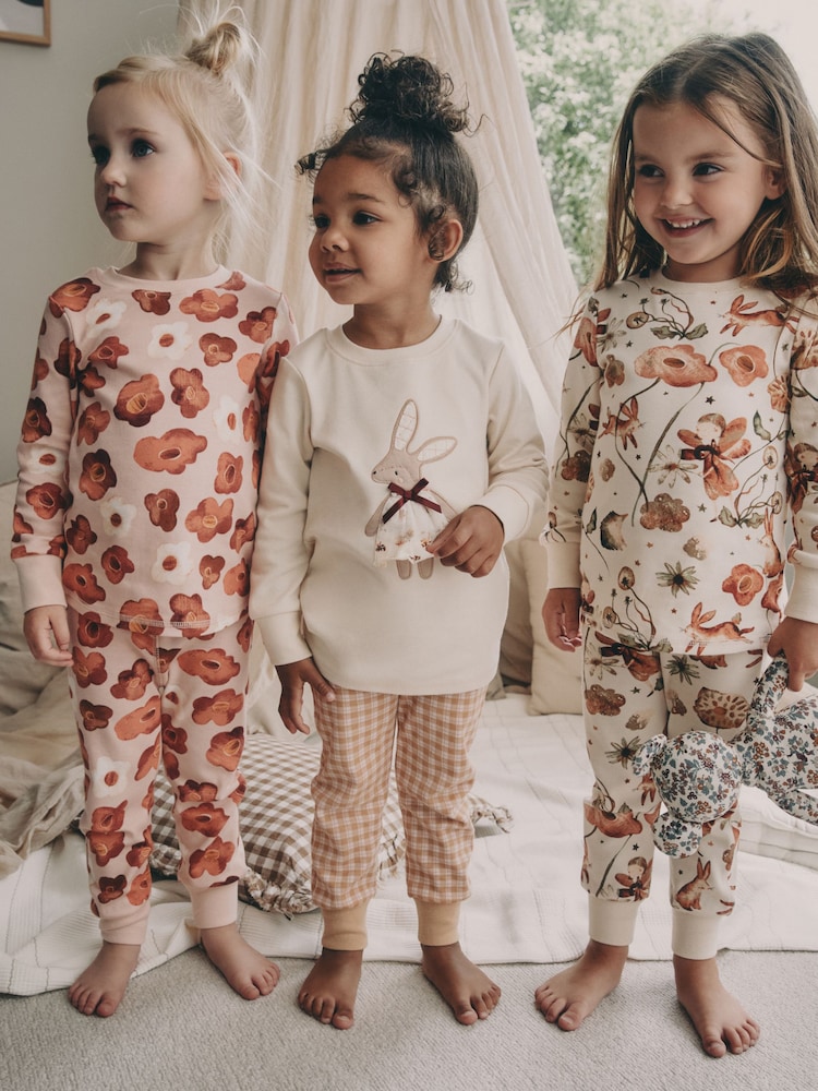 Pink/Cream Bunny Applique Snuggle Pyjamas 3 Pack (9mths-9yrs) - Image 1 of 10 Pink/Cream Bunny Applique Snuggle Pyjamas 3 Pack (9mths-9yrs) - Image 1 of 10
