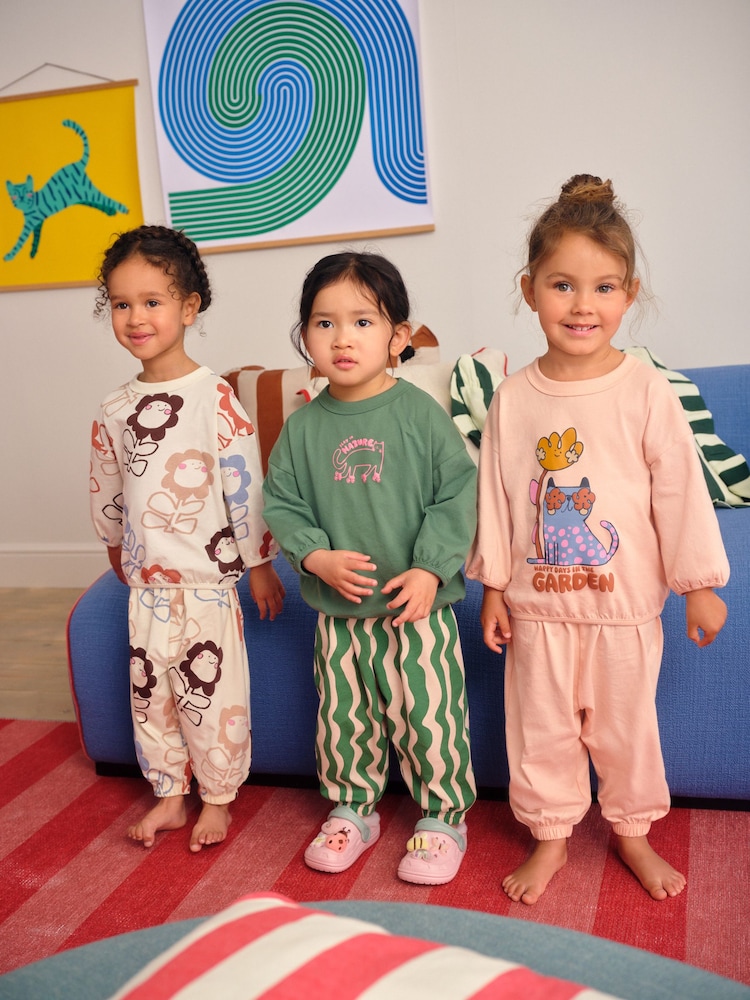 Pink/Green Character Print Joggers Pyjamas 3 Pack (9mths-10yrs) - Image 1 of 11