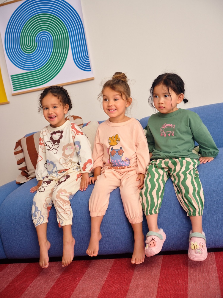 Pink/Green Character Print Joggers Pyjamas 3 Pack (9mths-10yrs) - Image 2 of 11