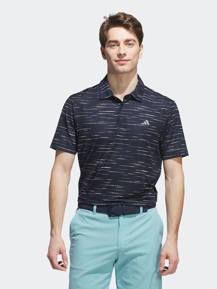 adidas Golf Navy Ultimate365 Mesh Glimmer Print Polo Shirt - Image 1 of 6 adidas Golf Navy Ultimate365 Mesh Glimmer Print Polo Shirt - Image 1 of 6