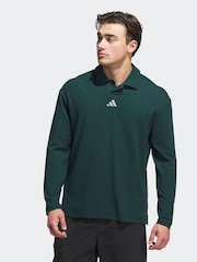 adidas Golf Loose Fit Dark Green Beyond Long Sleeve Polo Shirt - Image 1 of 6