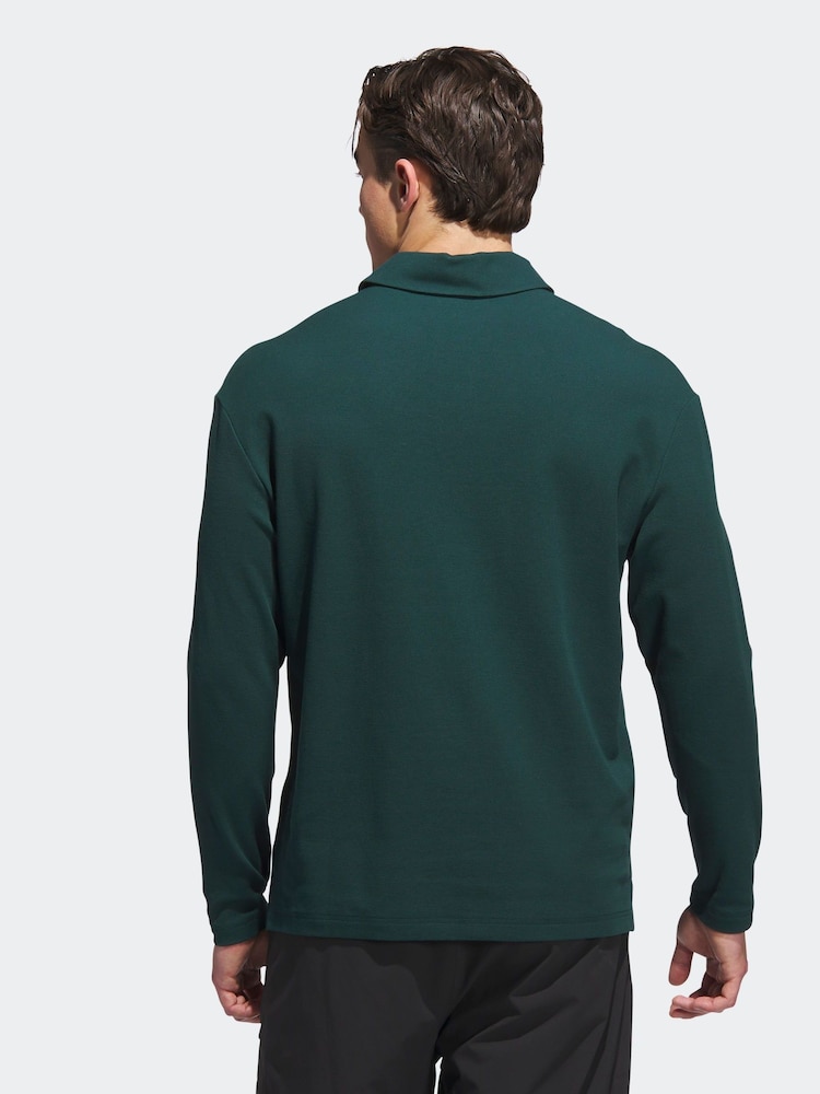 adidas Golf Loose Fit Dark Green Beyond Long Sleeve Polo Shirt - Image 2 of 6