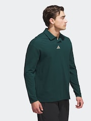 adidas Golf Loose Fit Dark Green Beyond Long Sleeve Polo Shirt - Image 3 of 6
