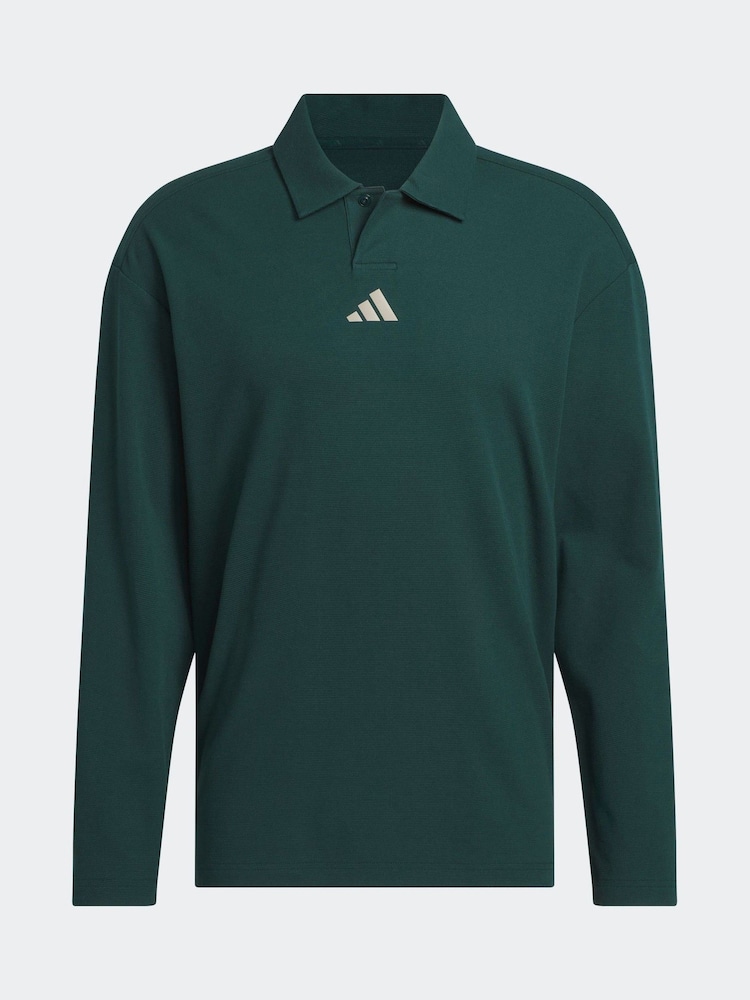 adidas Golf Loose Fit Dark Green Beyond Long Sleeve Polo Shirt - Image 6 of 6