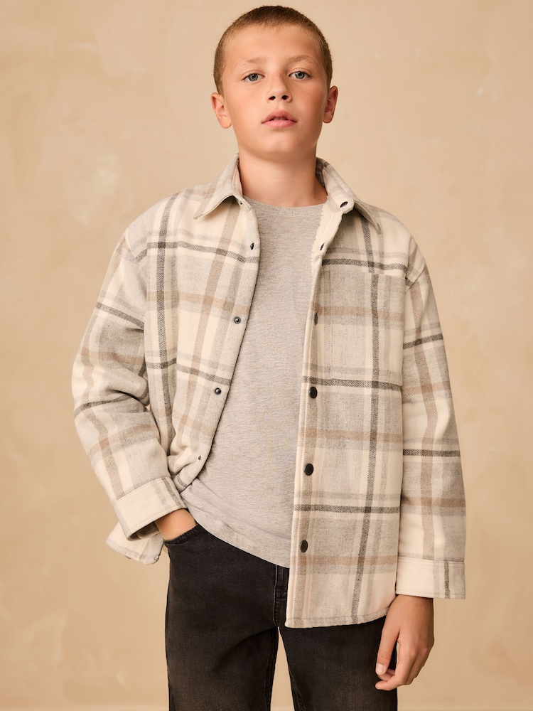 Neutral Check Borg Lined Lined Shacket (3-16yrs) - Image 1 of 9