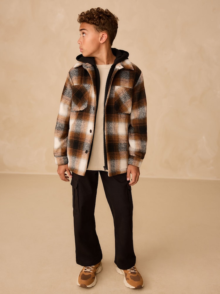Rust Brown Borg Lined Hooded Check Shacket (3-16yrs) - Image 2 of 10