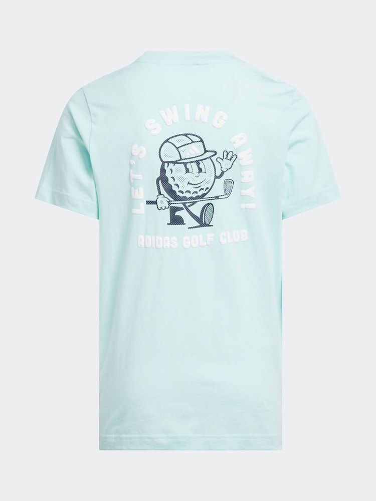 adidas Golf Kids Aqua Blue Graphic Print T-Shirt - Image 2 of 5