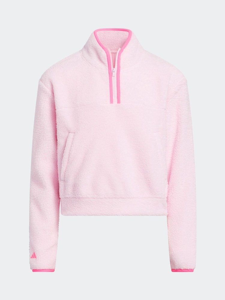adidas Golf Pink Kids Performance Polarfleece Quarter-Zip Sweater - Image 1 of 5 adidas Golf Pink Kids Performance Polarfleece Quarter-Zip Sweater - Image 1 of 5