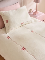 Ecru Bow Cosy Fleece Duvet Cover and Pillowcase Set - Image 3 of 6