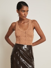 Reiss Tan Francesca Atelier Ladder Knit High Neck Bodysuit - Image 3 of 6