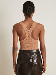 Reiss Tan Francesca Atelier Ladder Knit High Neck Bodysuit - Image 5 of 6