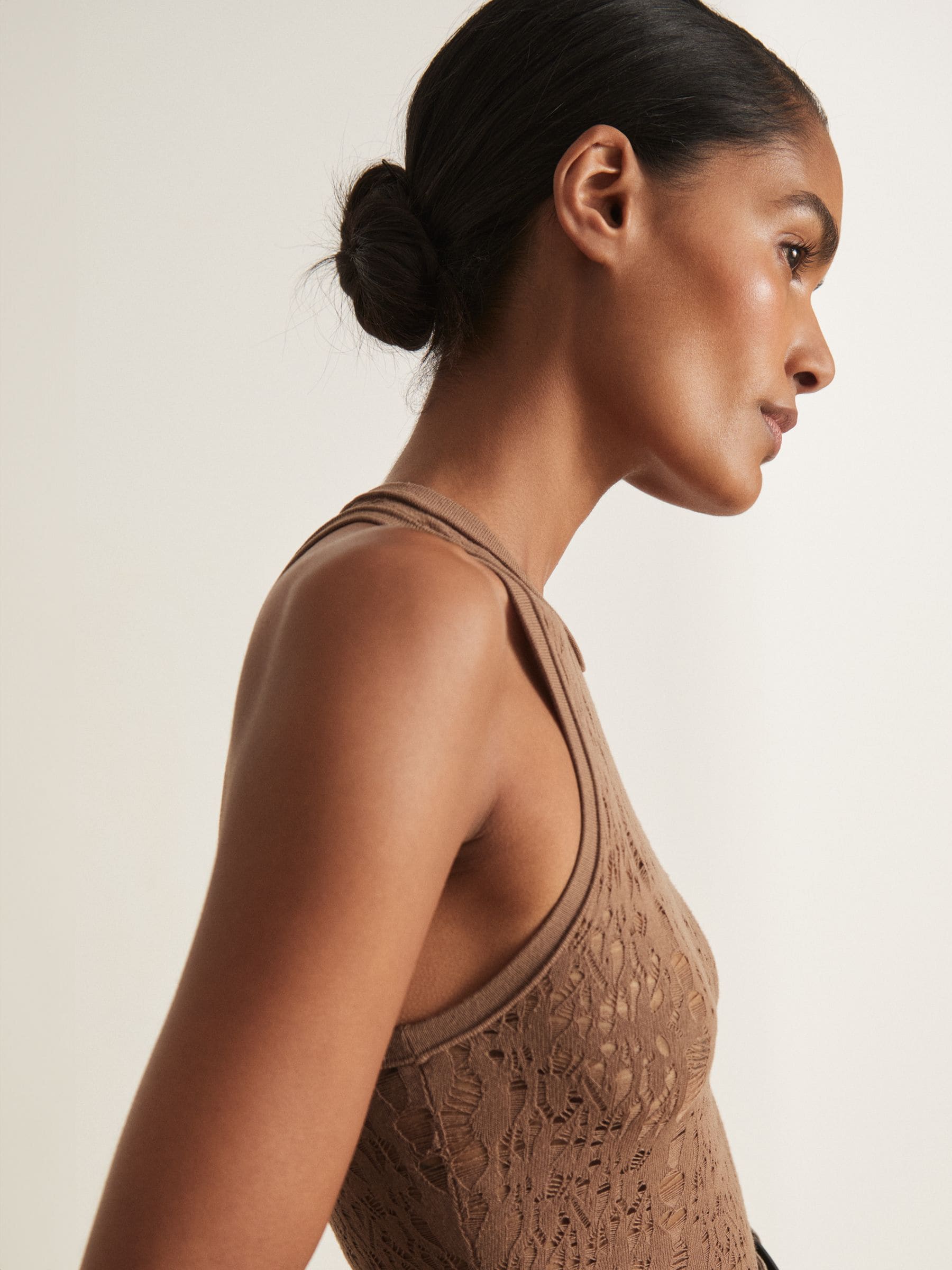 Buy Reiss Taupe Francesca Atelier Lace-Knit High-Neck Bodysuit