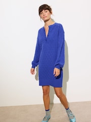 Oliver Bonas Blue Pointelle Knitted Jumper Dress - Image 1 of 7