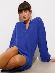 Oliver Bonas Blue Pointelle Knitted Jumper Dress - Image 2 of 7