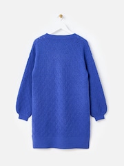 Oliver Bonas Blue Pointelle Knitted Jumper Dress - Image 4 of 7