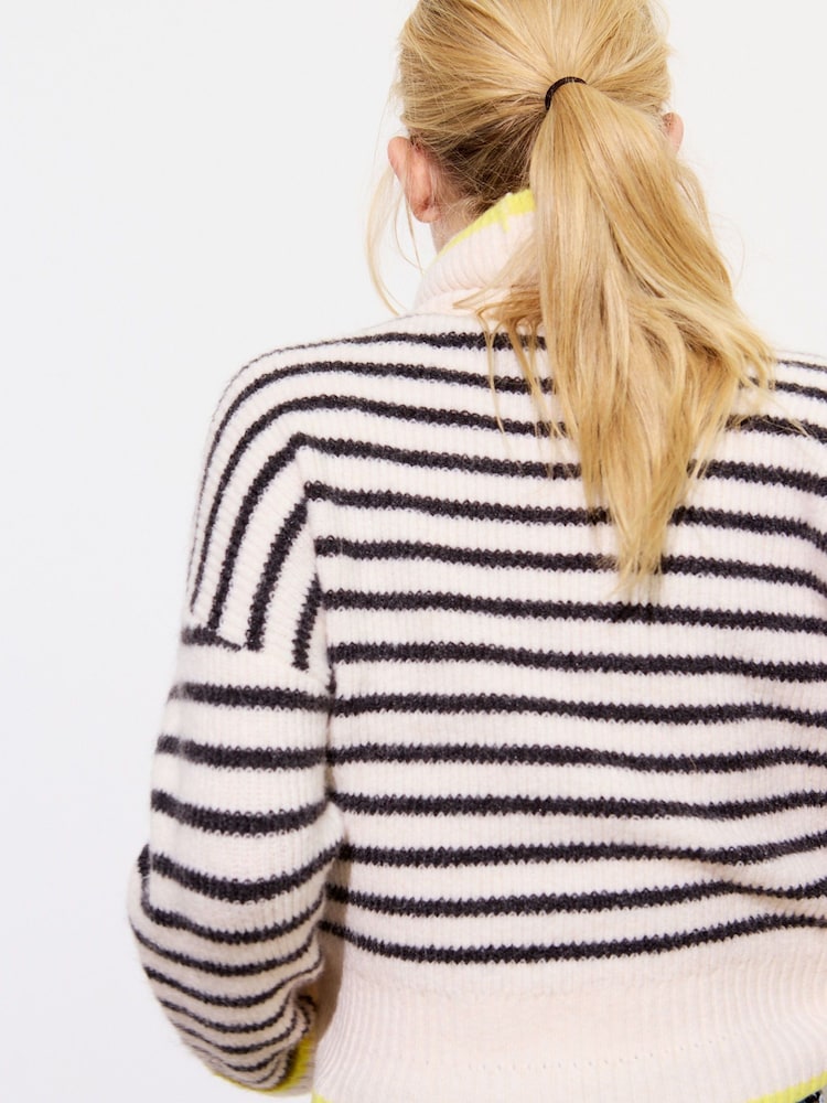 Oliver Bonas White Striped Roll Neck Knitted Jumper - Image 2 of 7