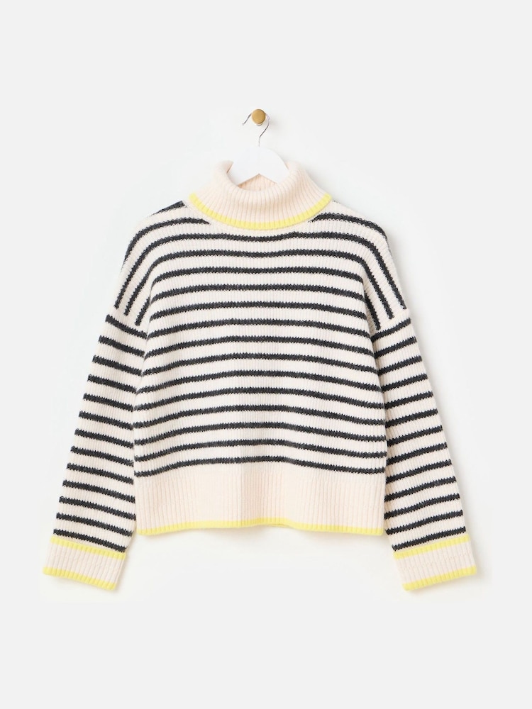 Oliver Bonas White Striped Roll Neck Knitted Jumper - Image 3 of 7