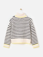 Oliver Bonas White Striped Roll Neck Knitted Jumper - Image 4 of 7