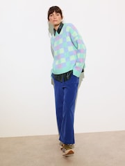 Oliver Bonas Green Checked Knitted Jumper - Image 1 of 7