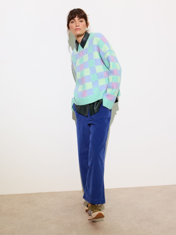Oliver Bonas Green Checked Knitted Jumper - Image 1 of 7