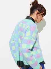 Oliver Bonas Green Checked Knitted Jumper - Image 2 of 7