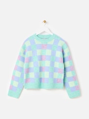 Oliver Bonas Green Checked Knitted Jumper - Image 3 of 7