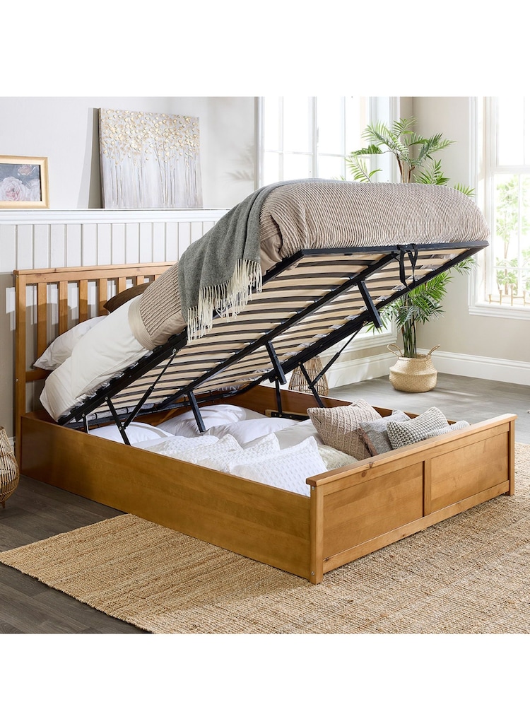 Aspire Furniture Natural Wooden End Lift Ottoman Storage Bed - Image 2 of 5