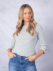 Verde - Lakeland Clothing Green 100% Cotton Belinda Striped Breton Top - Imagen 1 de 4