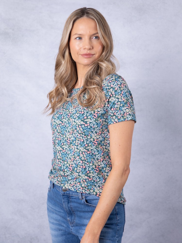 Lakeland Clothing Blue Brea Floral Print T-Shirt - Image 2 of 7