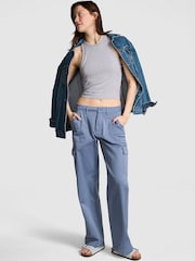 Victoria's Secret PINK Dusty Iris Blue Twill Cargo Trousers - Image 1 of 3