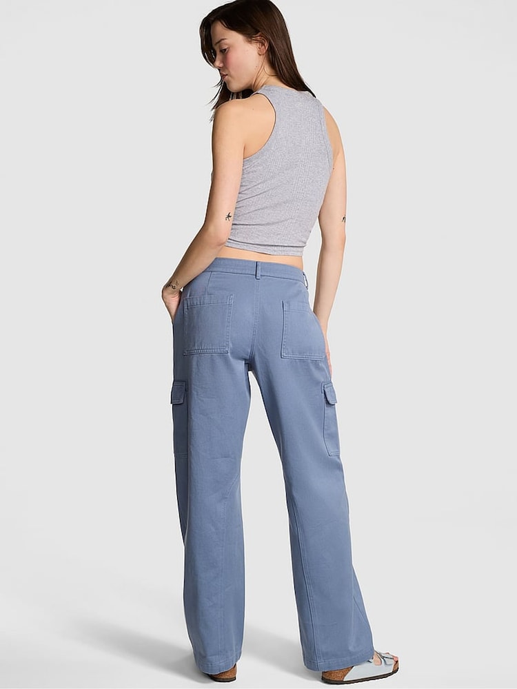 Victoria's Secret PINK Dusty Iris Blue Twill Cargo Trousers - Image 2 of 3