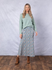 Blau - Lakeland Clothing Blue Alcot Floral Print Midi Skirt - Bild 1 von 5